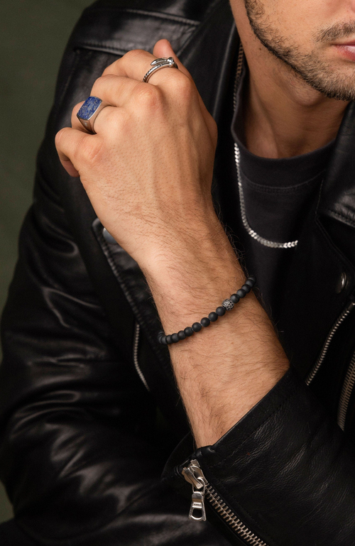 Nialaya Matte Onyx And Black Cz Diamond Wristband In Black