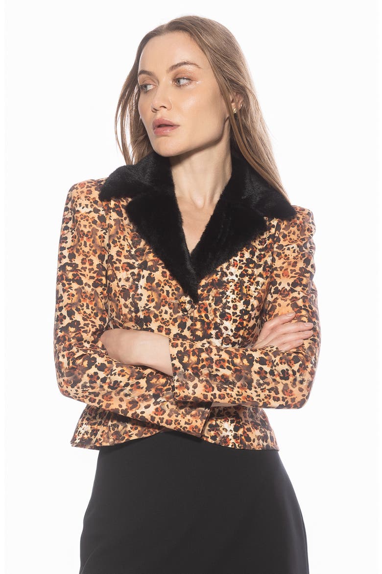 Sabrina Leopard Faux Fur Notch Collar Blazer, Alternate, color, LEOPARD
