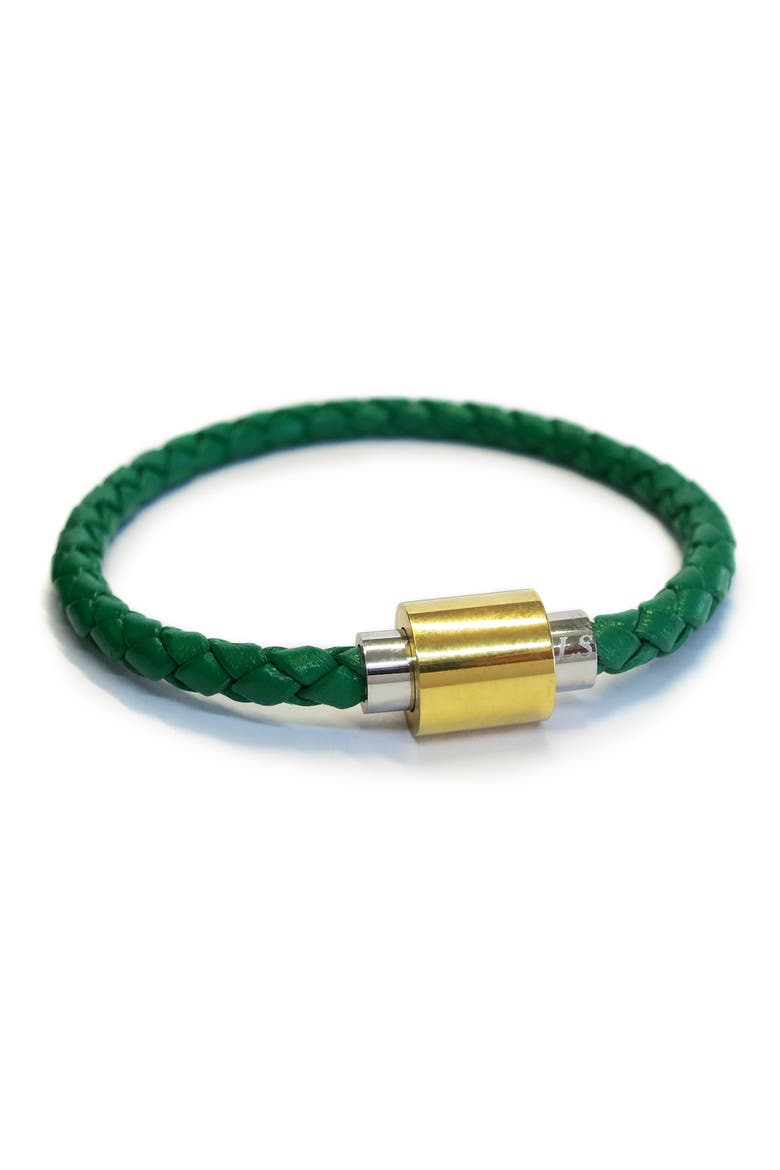 Green Braided Leather Bracelet, Main, color, GREEN