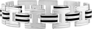 Bliss Diamond Men's Steel And Black Striped Two Tone 15mm Wide Link Flexible 8" Bracelet