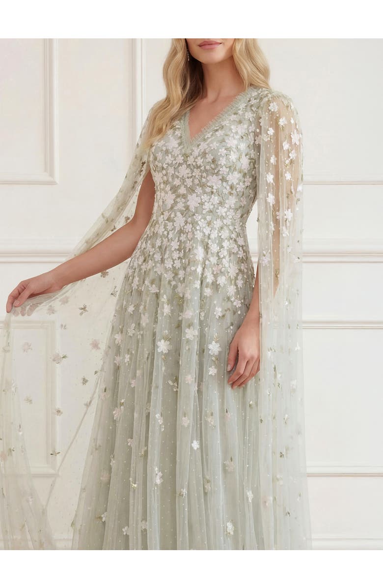 Needle & Thread Camellia Ditsy Cape Sleeve Ankle Gown, Alternate, color, Seafoam/Multi