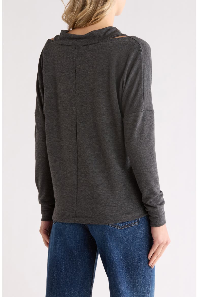 Cold Shoulder V-Cut Long Sleeve Top, Alternate, color, DARK DULL GRAY