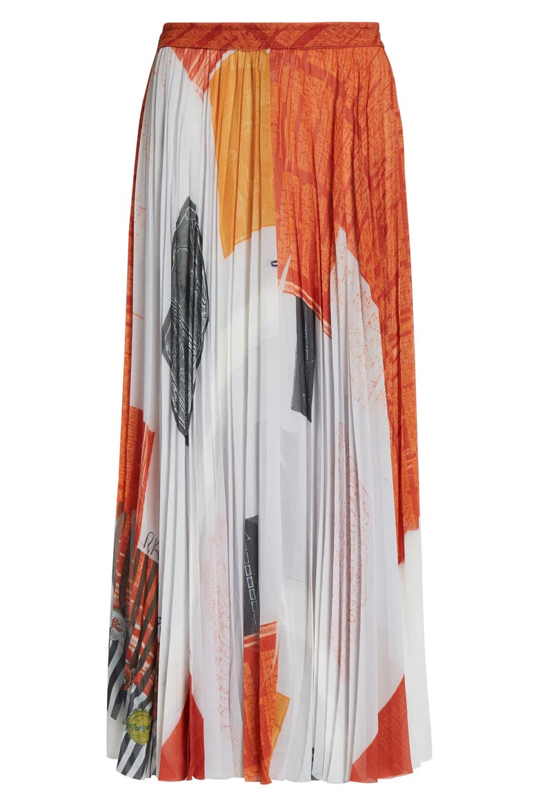 Collage Print Pleated Chiffon Midi Skirt, Alternate, color, RED MULTI