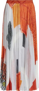 Jason Wu Collection Collage Print Pleated Chiffon Midi Skirt