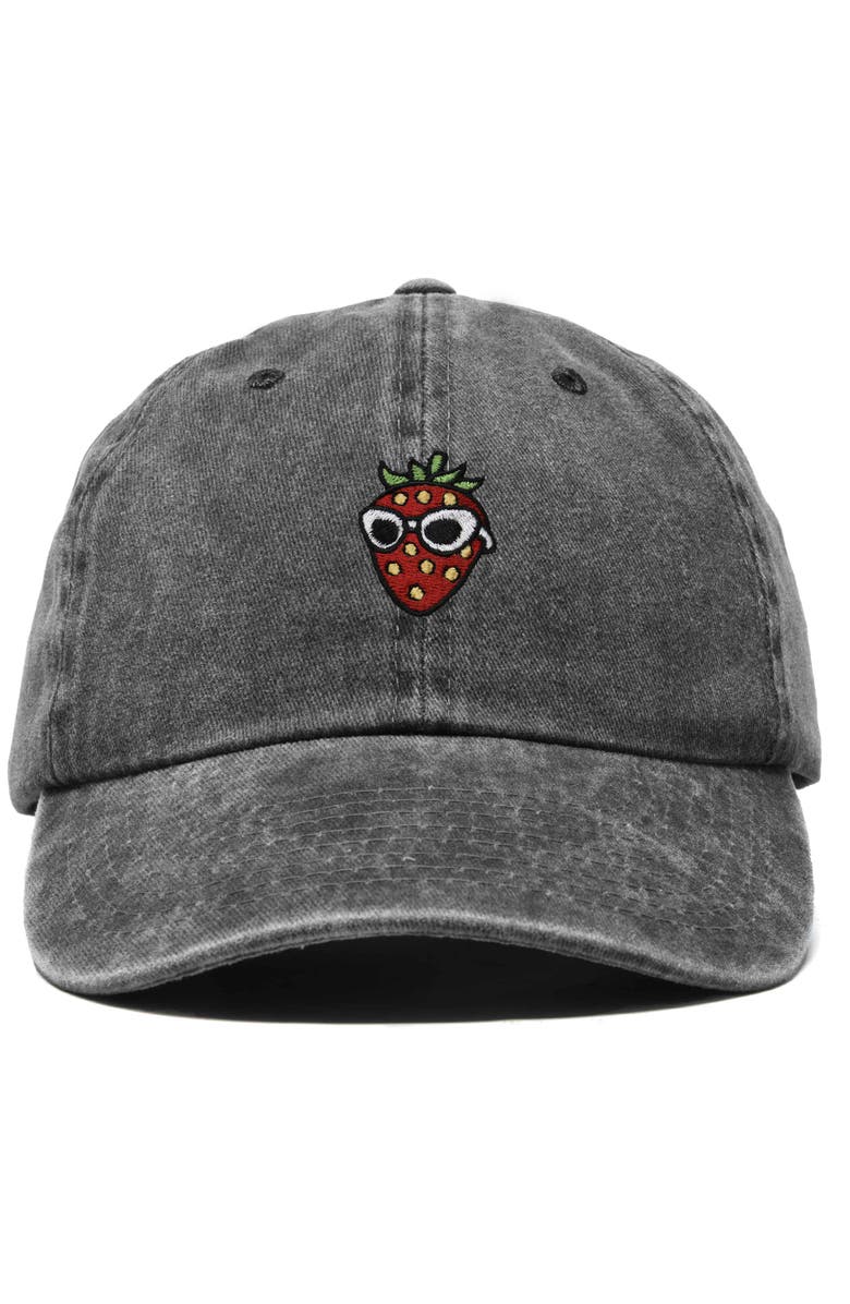 Dalix Strawberry Embroidered Casual Cap, Main, color, Washed Black