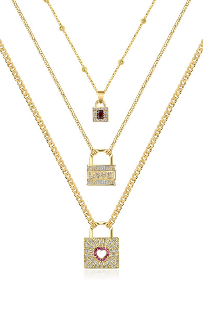 LA MENO Golden Trust Set of 3 Pendant Necklaces, Main, color, Gold / Pink / White