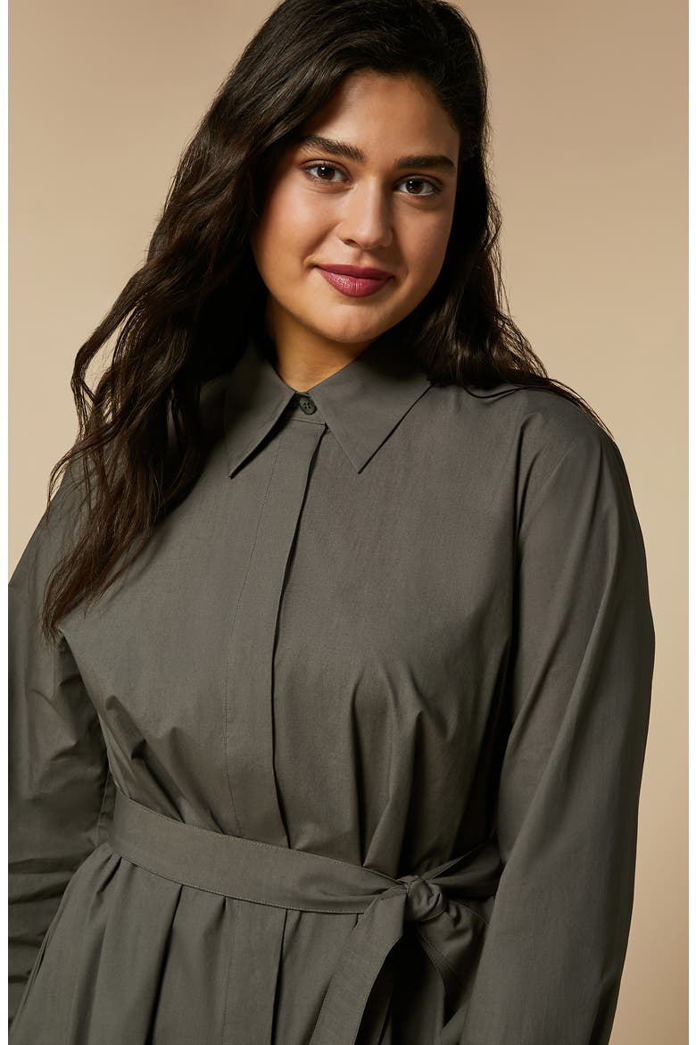 Embroidered Belted Long Sleeve Cotton Poplin Shirtdress, Alternate, color, KHAKI
