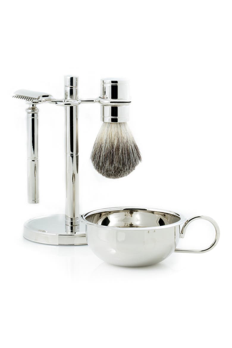 Chrome Fusion Razor & Brush 4-Piece Shave Set, Main, color, SILVER