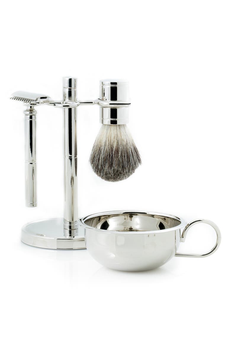 Bey-Berk Chrome Fusion Razor & Brush 4-Piece Shave Set, Main, color, Silver