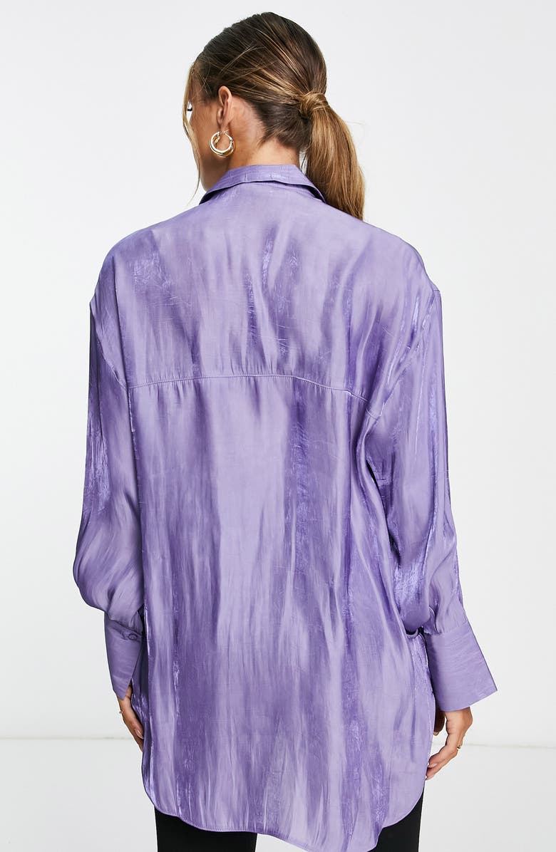 ASOS DESIGN Oversize Metallic Button-Up Shirt, Alternate, color, Purple