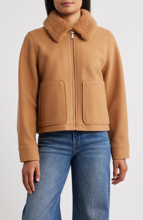 Faux Fur Collar Zip-Up Jacket