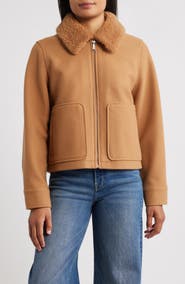 Sam Edelman Faux Fur Collar Zip-Up Jacket
