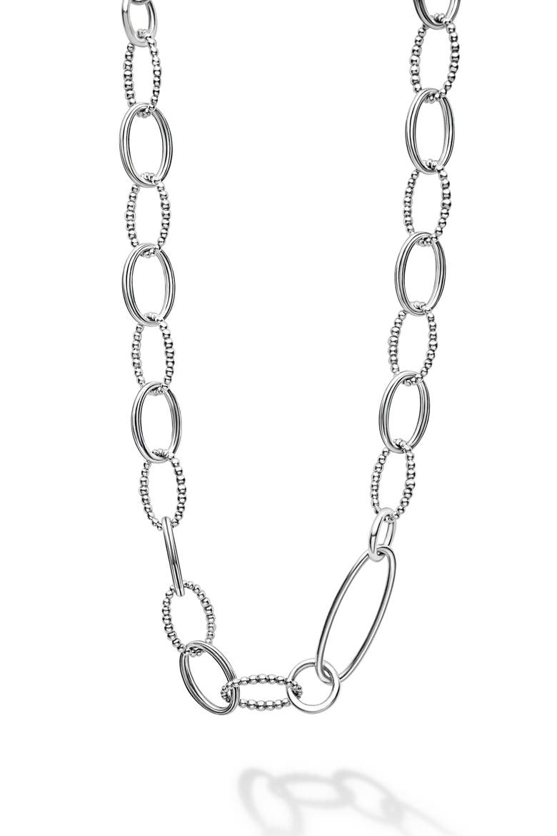 Signature Caviar Link Necklace, Alternate, color, SILVER