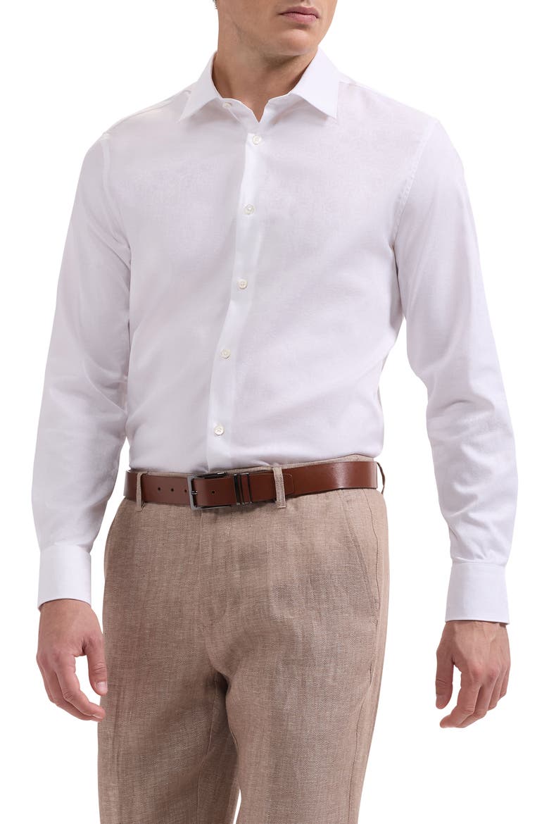 Julian Shaped Fit Floral Jacquard Stretch Cotton Button-Up Shirt, Main, color, WHITE