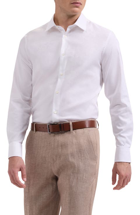 Julian Shaped Fit Floral Jacquard Stretch Cotton Button-Up Shirt