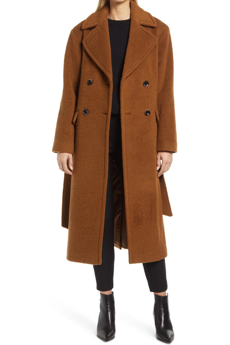 Belted Wool Blend Wrap Coat, Alternate, color, BROWN MINK
