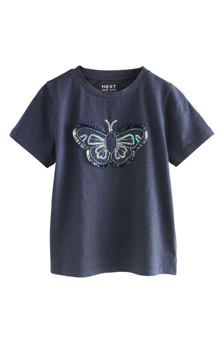 NEXT Kids' Butterfly Embellished Cotton Graphic T-Shirt, Main, color, Blue