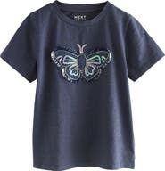 NEXT Kids' Butterfly Embellished Cotton Graphic T-Shirt