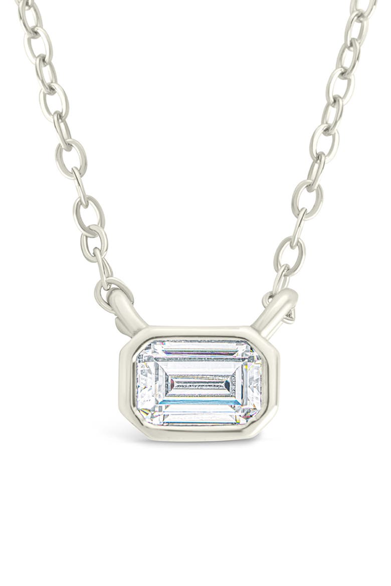 Emerald Cut Cubic Zirconia Pendant Necklace, Main, color, SILVER