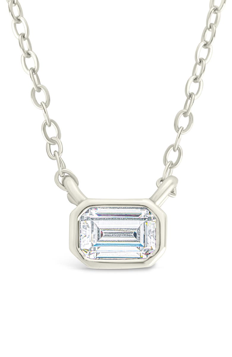 Sterling Forever Emerald Cut Cubic Zirconia Pendant Necklace, Main, color, Silver