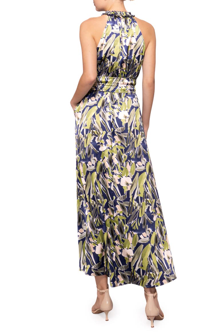 Print Ruffle Sleeveless Maxi Dress, Alternate, color, BLUE GREEN LEAF