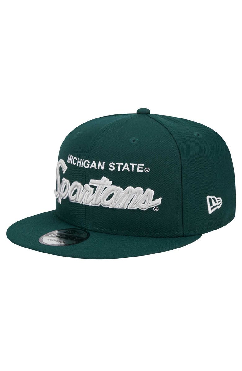 New Era Men's New Era Green Michigan State Spartans Team Script 9FIFTY Snapback Hat, Alternate, color,