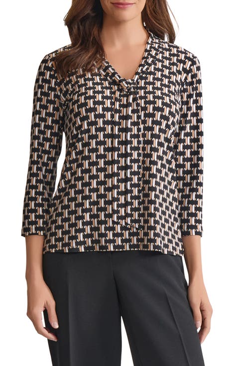 Geo Print Tie Neck Top