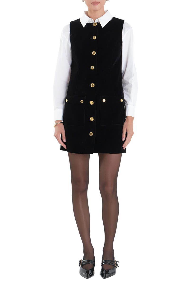 English Factory Sleeveless Velvet Minidress, Main, color, Black