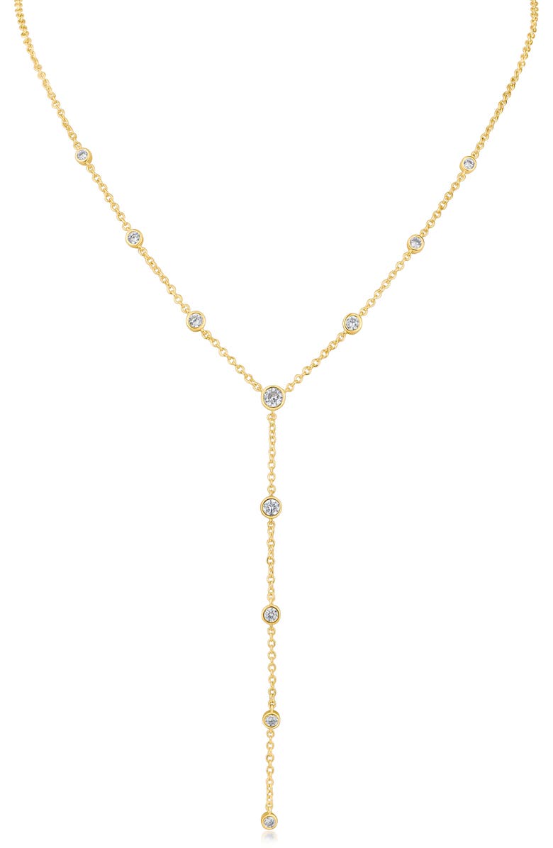 CZ by Kenneth Jay Lane Round Cubic Zirconia Station Y-Necklace, Main, color, Gold Plated