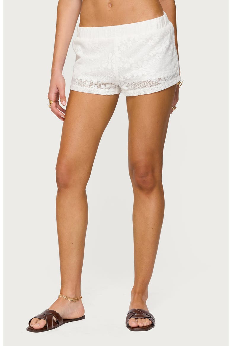 Arlie Floral Lace Low Rise Shorts, Main, color, WHITE