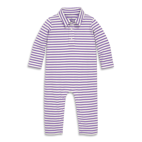 Baby Long Sleeve Polo Romper In Mini Stripe