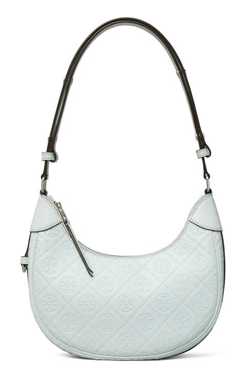 T-Monogram Embossed Crescent Shoulder Bag