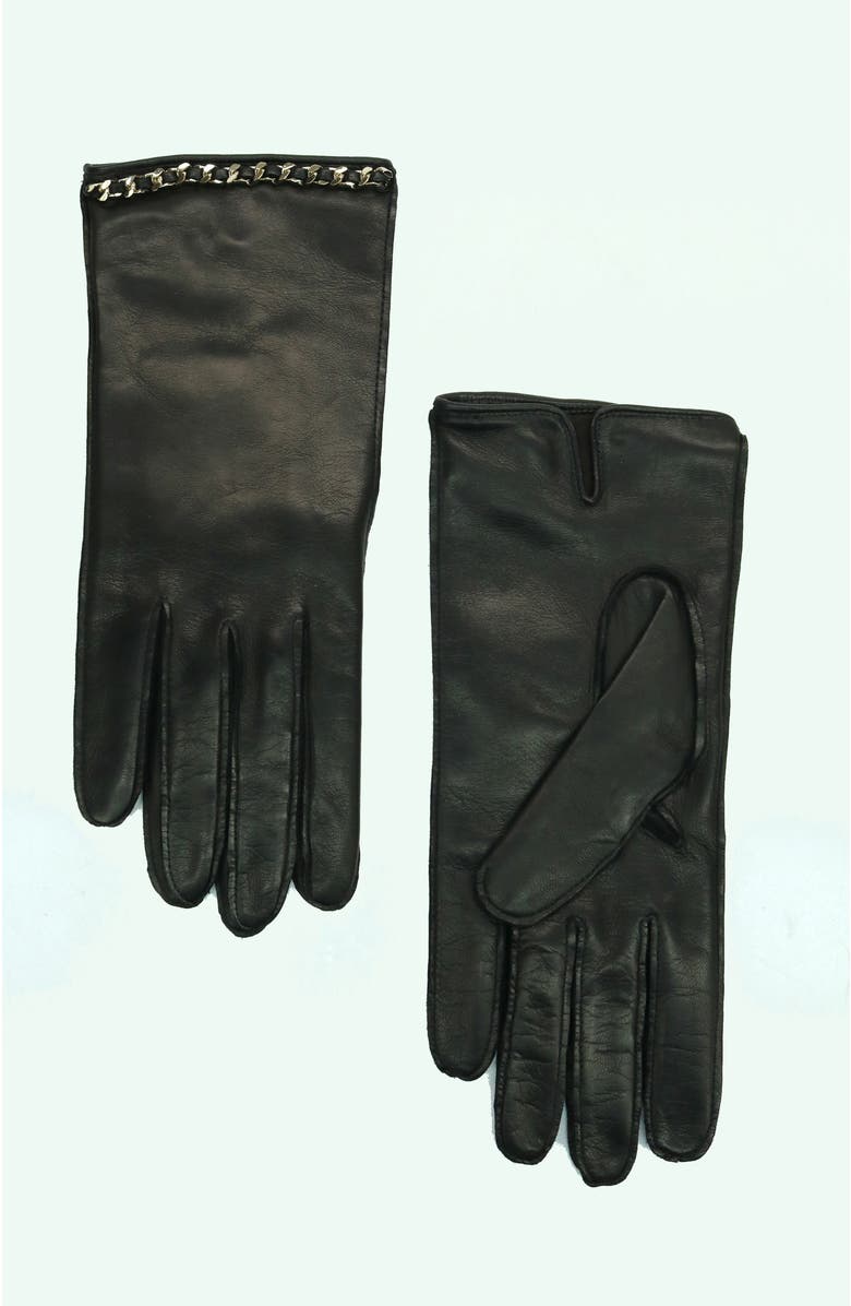 Portolano Leather gloves with chain, Main, color, Black