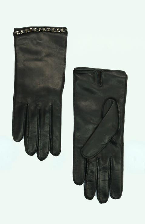 Leather gloves with chain