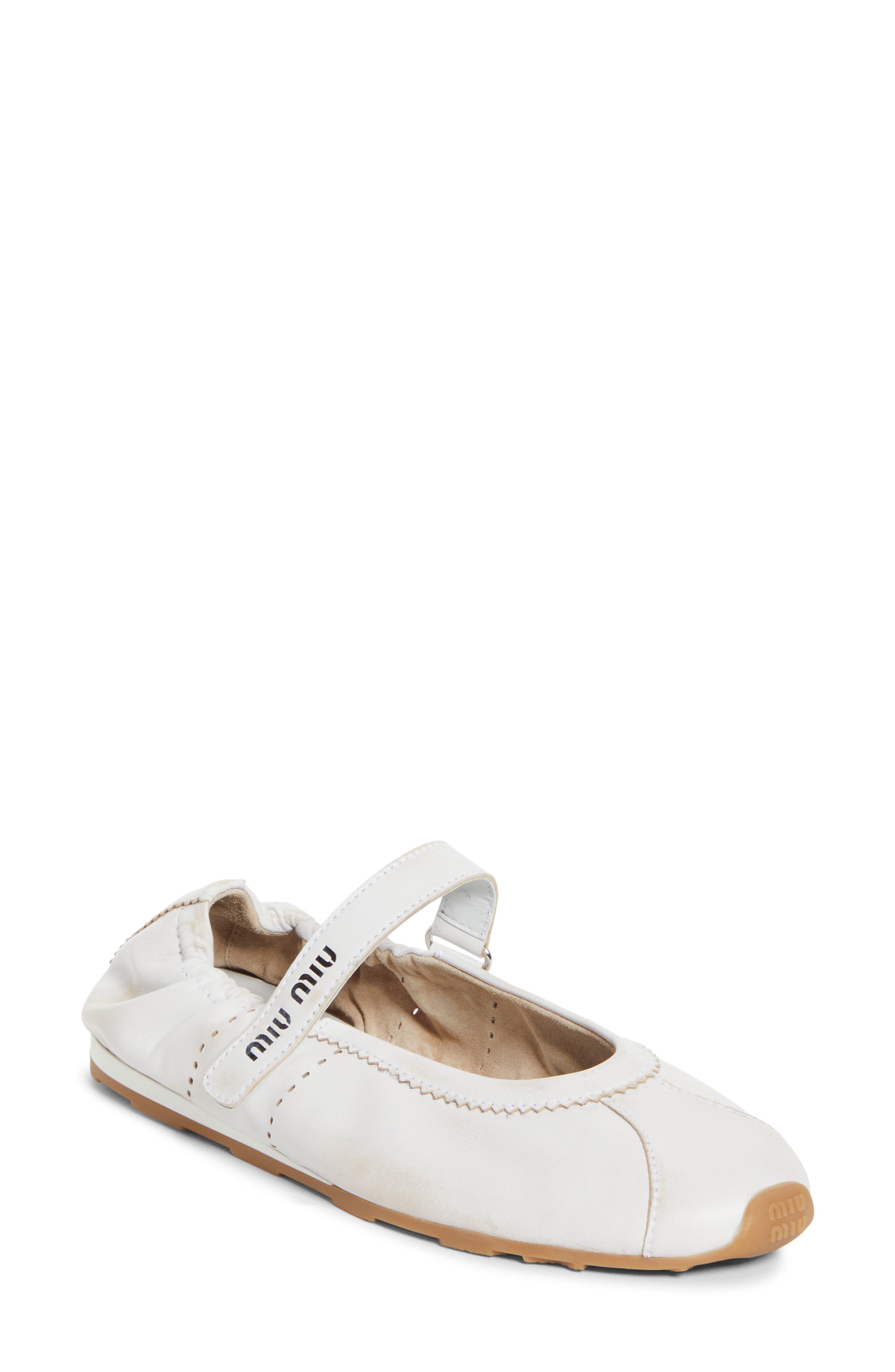 Miu Miu Plume Mary Jane Ballet Flat Sneaker, Main, color, Bianco