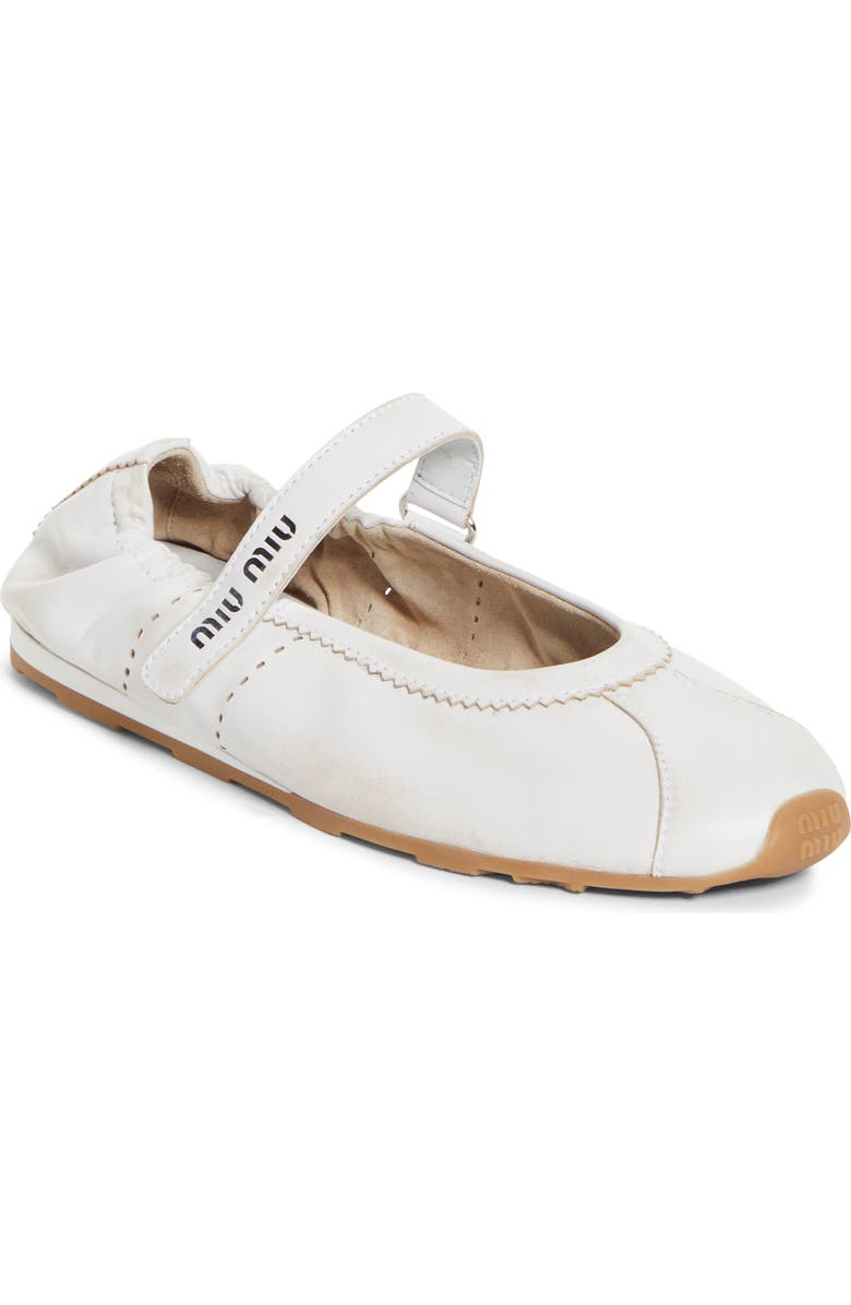 Miu Miu Plume Mary Jane Ballet Flat Sneaker, Main, color, Bianco