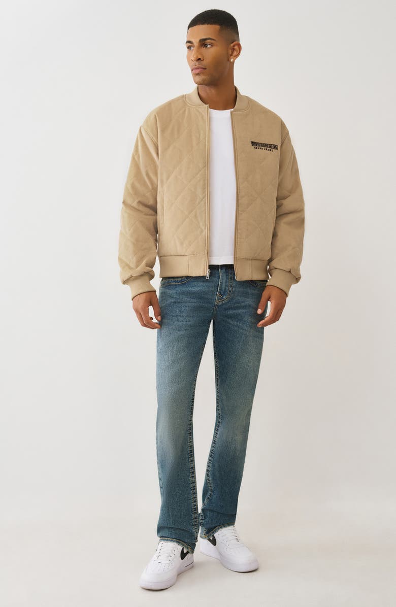 True Religion Quilted Corduroy Bomber Jacket, Alternate, color, Travertine