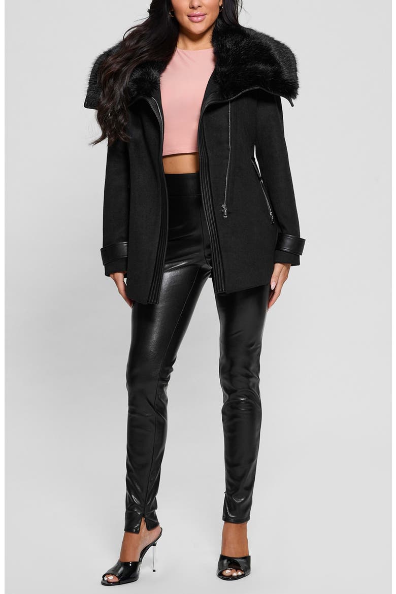 Lilia Melton Coat with Faux Fur Trim, Alternate, color, BLACK-BLACK