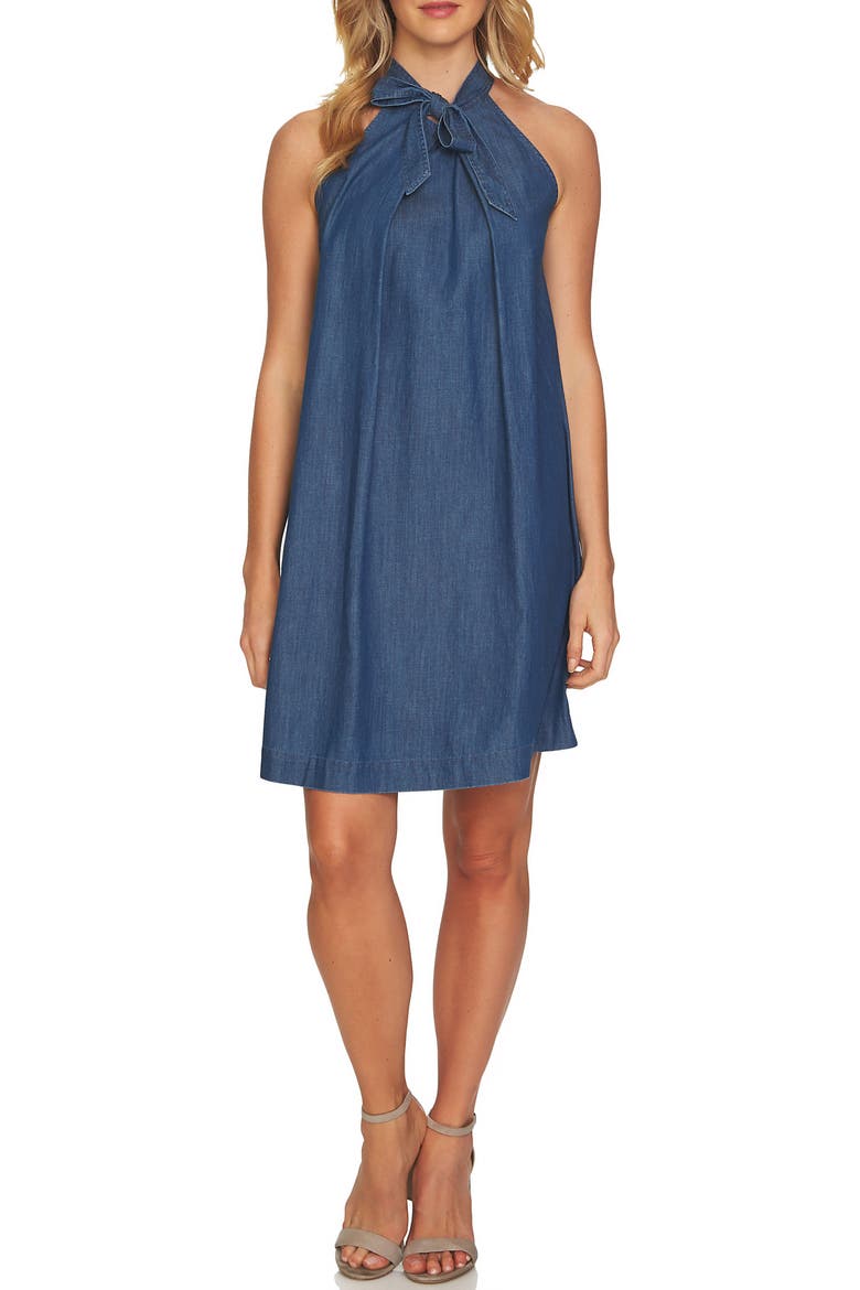 Denim Halter Dress, Main, color, AUTHENTIC