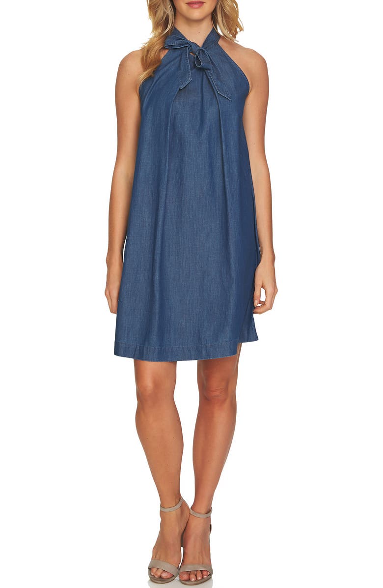 CeCe Denim Halter Dress, Main, color, 