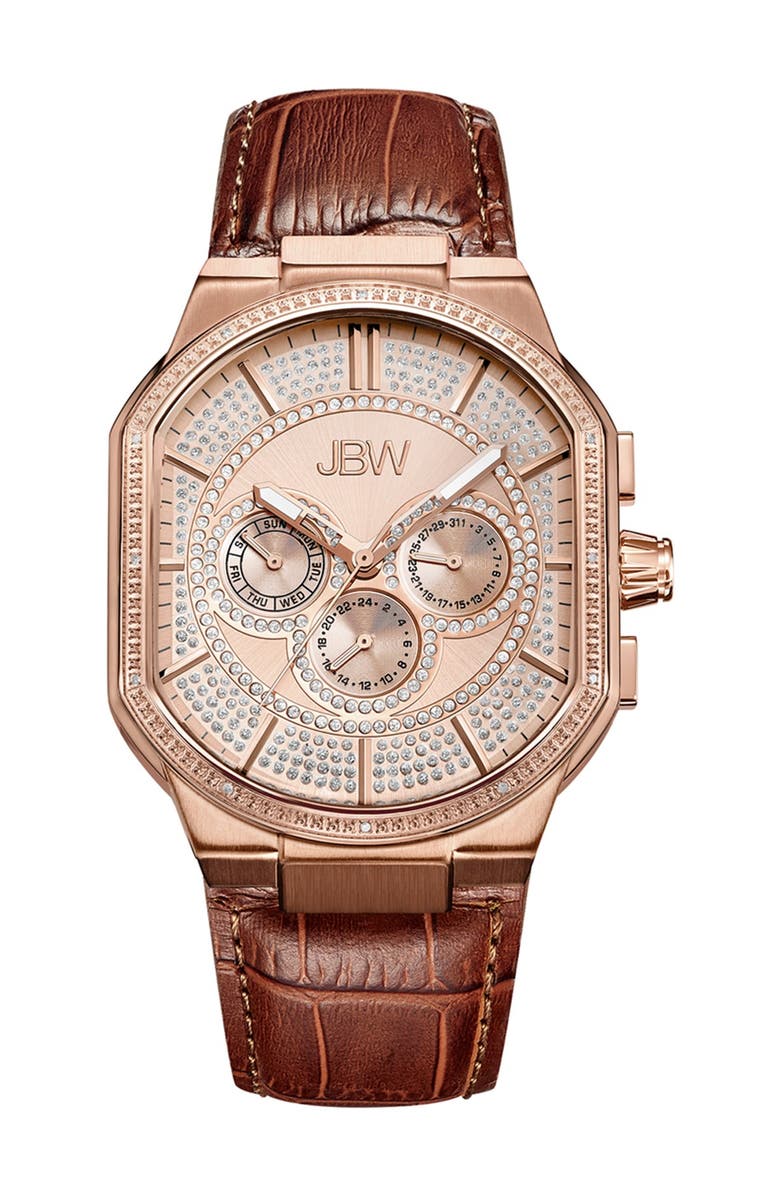 JBW Men's Orion Diamond Croc Embossed Leather Watch, 43mm - 0.12 ctw, Main, color, 