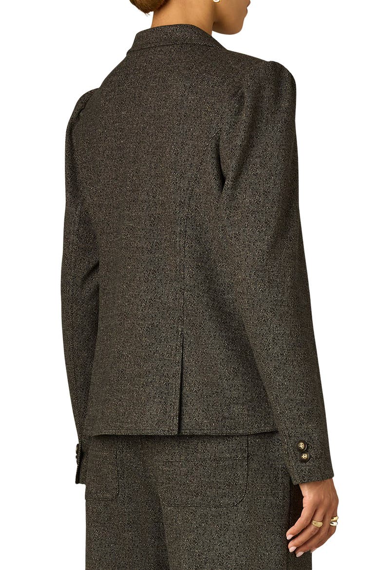 Puff Shoulder Tweed Blazer, Alternate, color, BLACK/ BIRCH