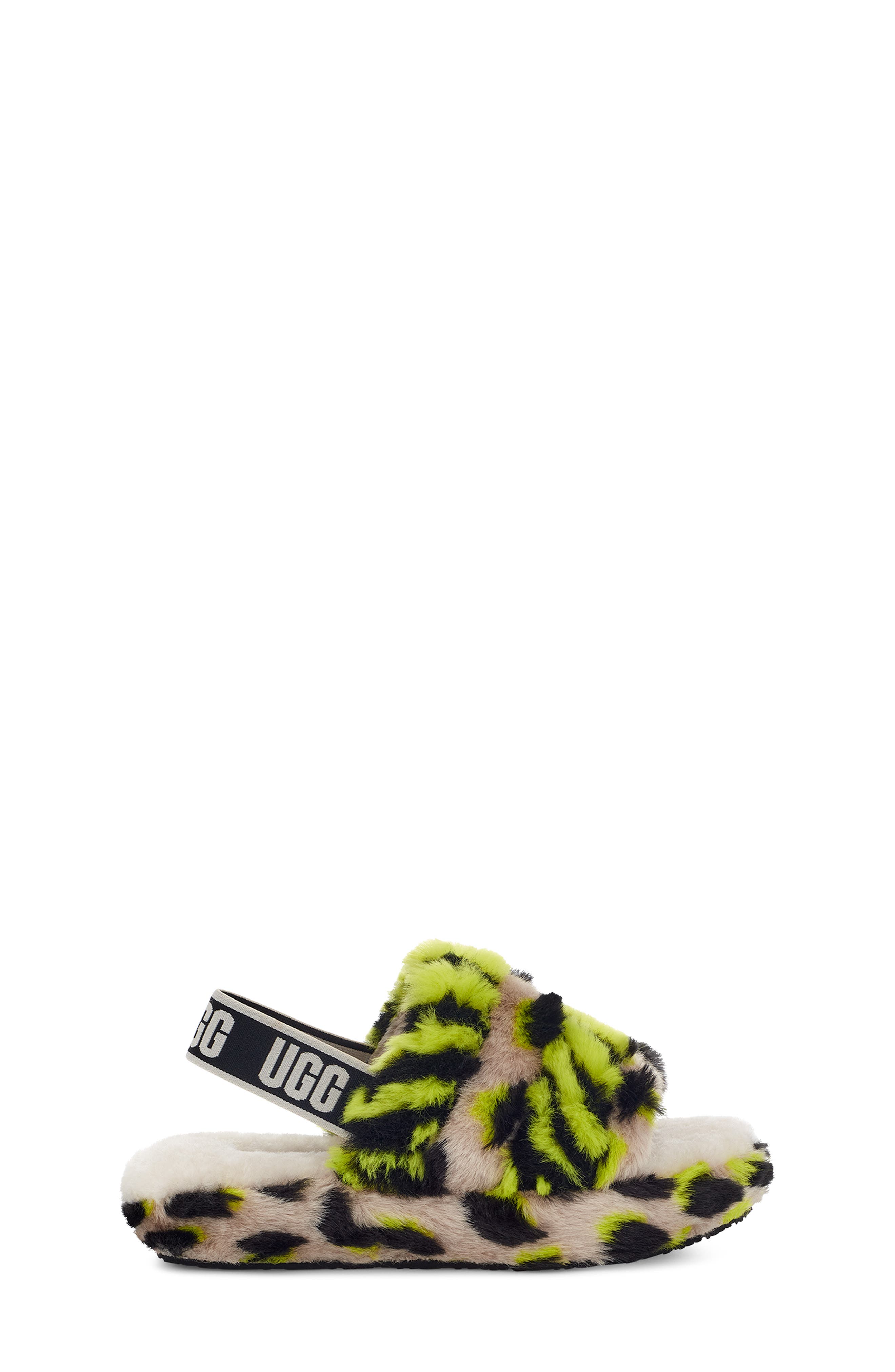 UGG<sup>®</sup> Kids' Fluff Yeah Animal Print Genuine Shearling Lined Slipper, Alternate, color, 