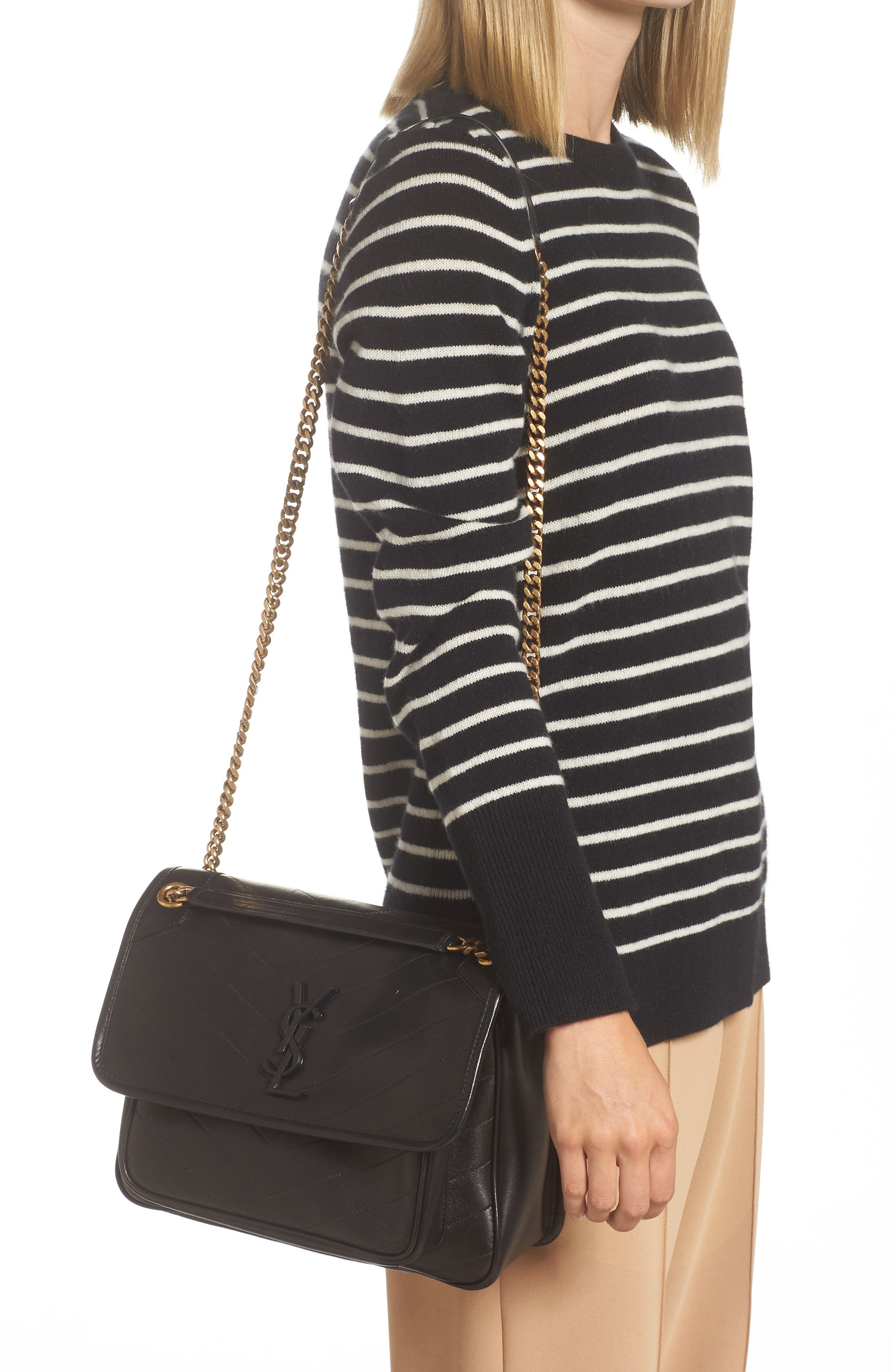 Saint Laurent Medium Niki Leather Shoulder Bag, Alternate, color, 