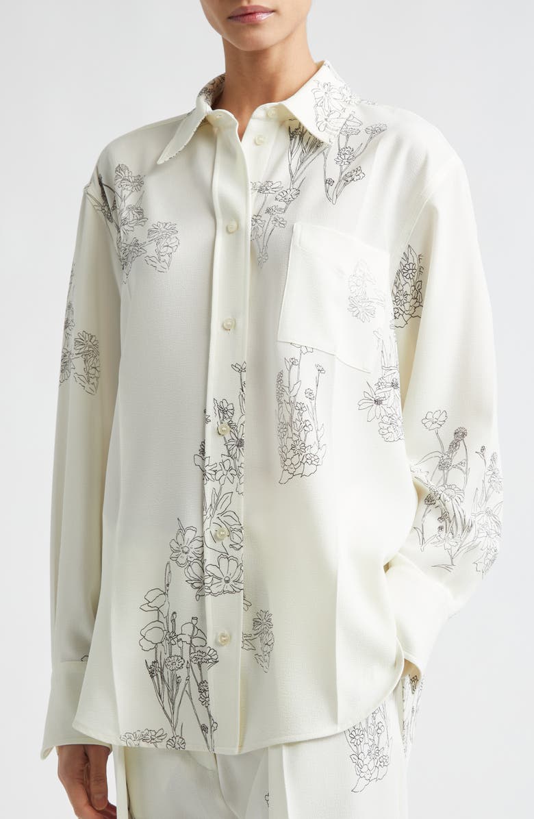 Victoria Beckham Floral Print Sable Cady Button-Up Shirt, Alternate, color, Off White Black