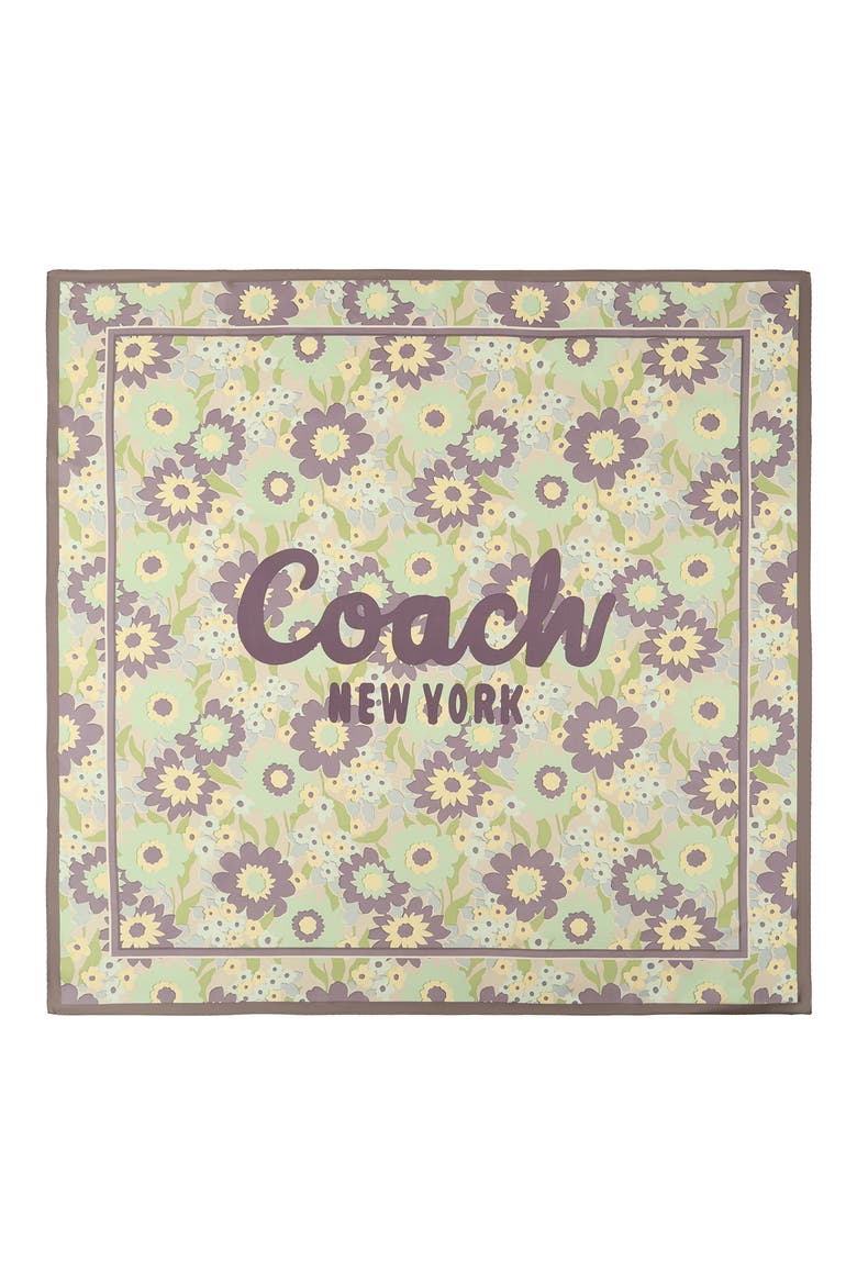 Laurel Floral Script Silk Scarf, Main, color, TEAL MULTICOLOR
