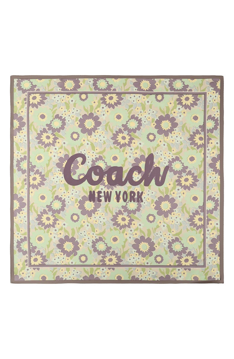 COACH Laurel Floral Script Silk Scarf, Main, color, Teal Multicolor