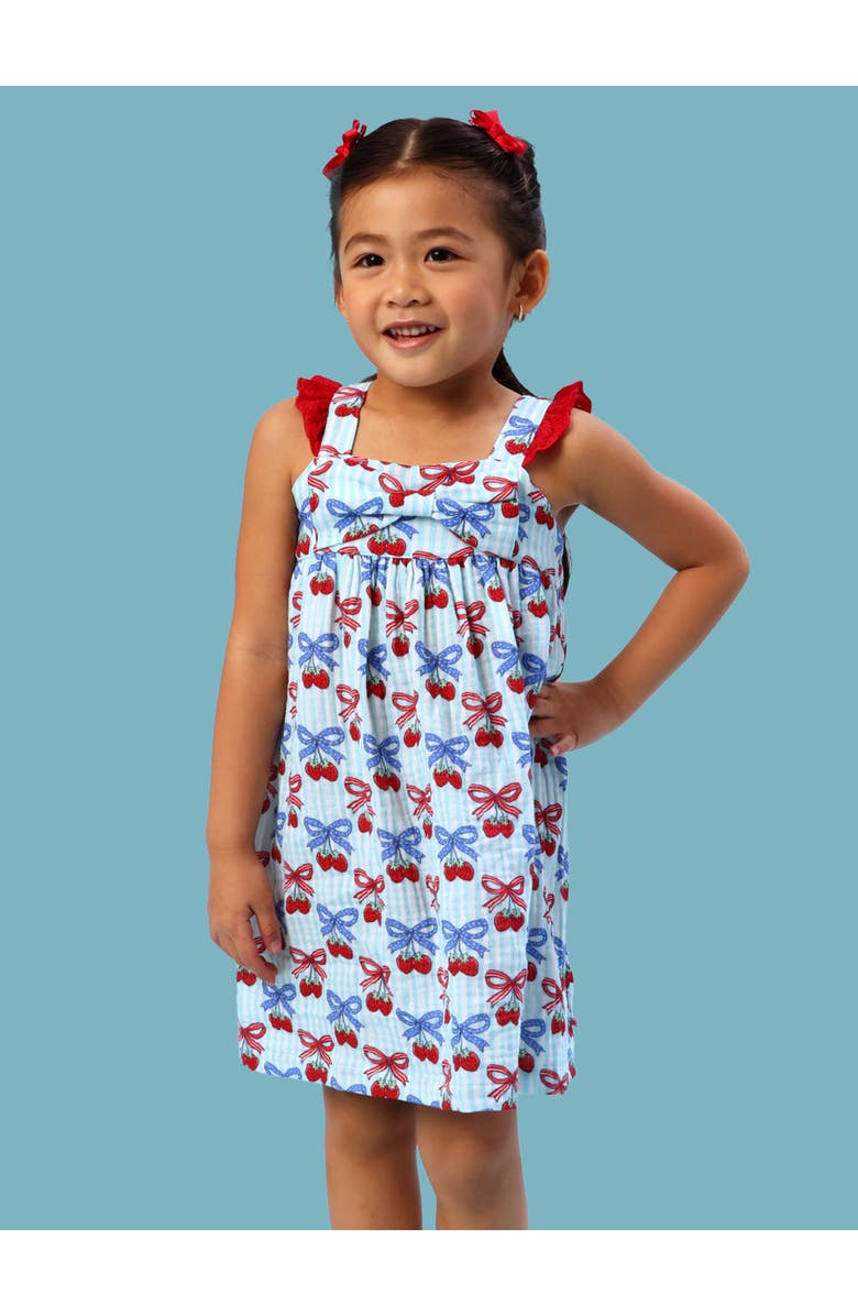 RuffleButts Cotton Gauze Flutter Bow Woven Dress, Alternate, color, Berries & Bows