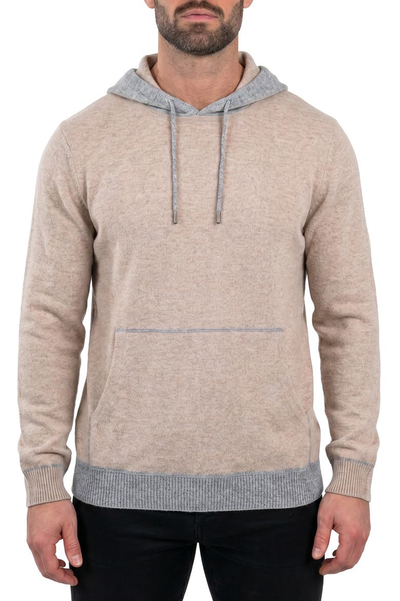Mercerized Cotton Sweater Hoodie, Main, color, BROWN