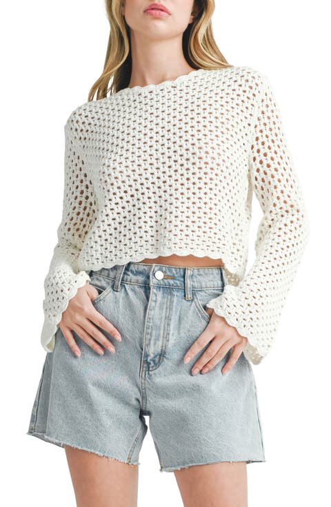 Openwork Crop Cotton Sweater